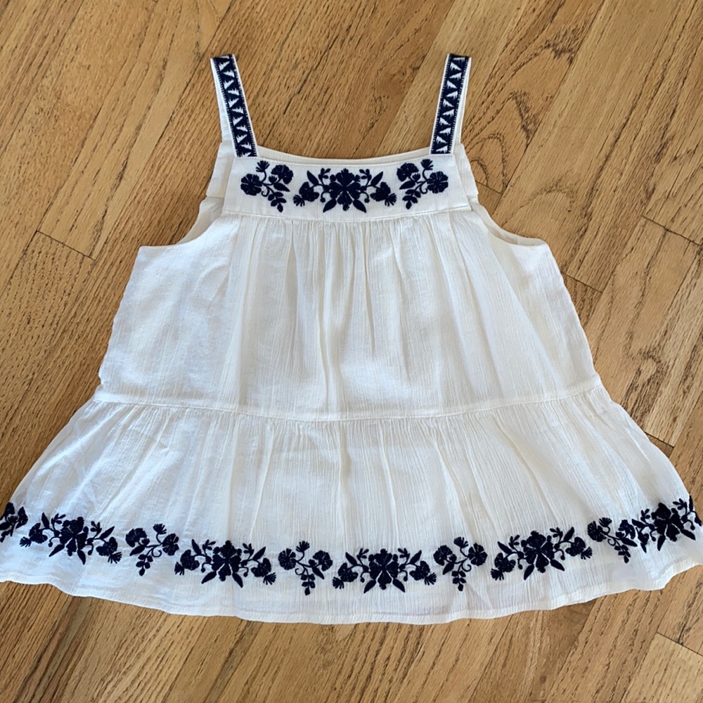 Girl’s Gap Ivory Tank with Navy Embroidery
